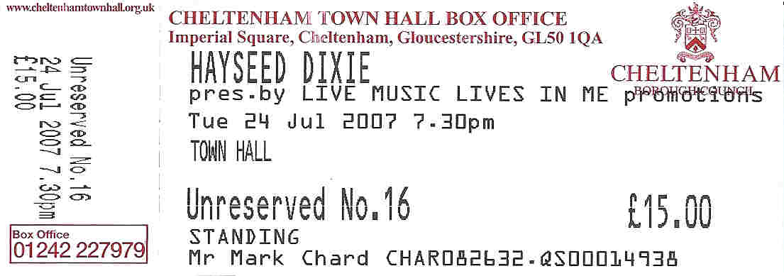 HAYSEED DIXIE Ticket